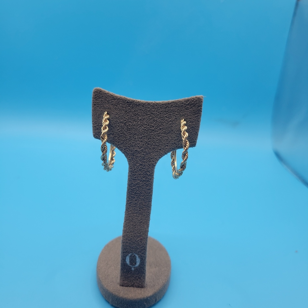 Vintage 14k Yellow Gold Twisted Rope Hoop Statement Pierced Earrings